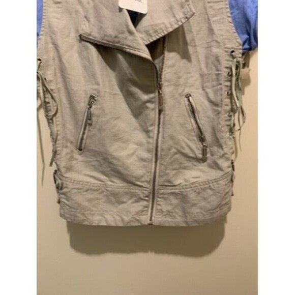 Mur Mur Khaki Vest 100% Linen Zip Up - Picture 2 of 12